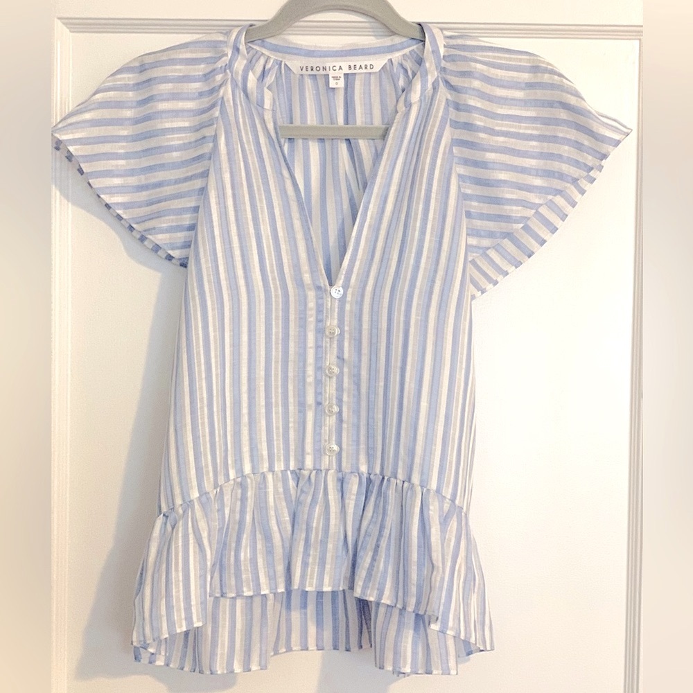 Veronica Beard  | Maple Short Sleeve Top | Size 0 | Blue & White Stripe